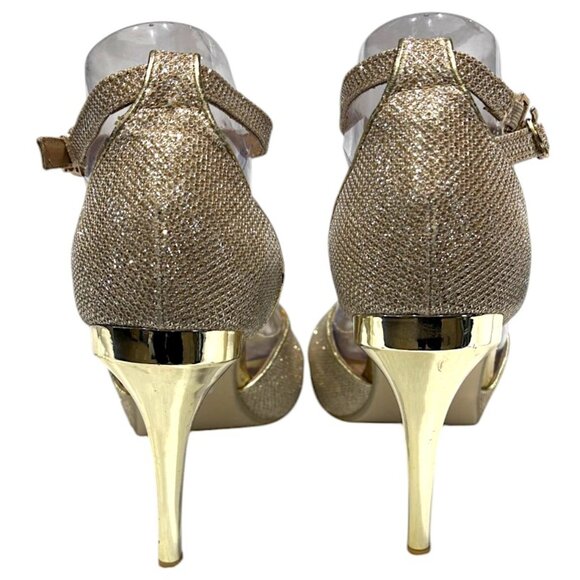 Champagne Gold Metallic T-Strap Heels Size 39 (8.5/9) - Picture 4 of 15